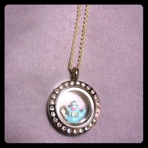 Origami owl necklace with tea pot charm